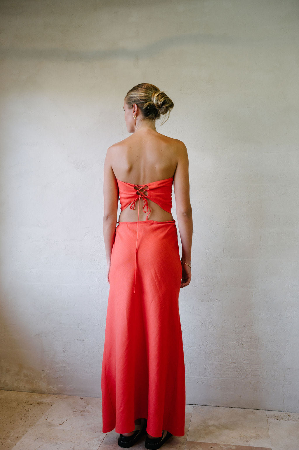 Bias Cut Skirt in Washed Red 100% French Linen Afar Boutique