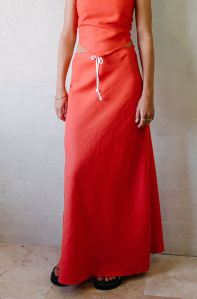 Bias Cut Skirt Vintage Washed Red French Linen