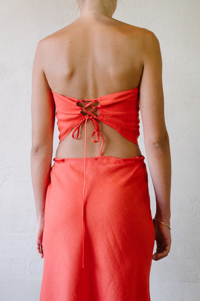 Corset Scarf Top - Vintage Washed Red - French Linen back view 
