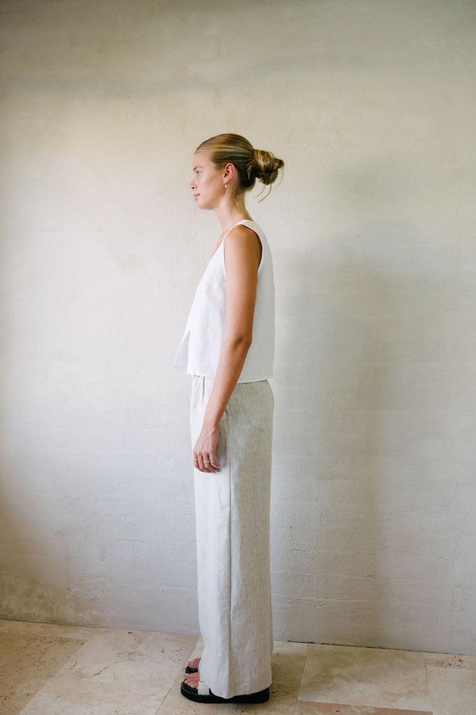 Flared Suit Pants - Natural French Flax Linen | Afar Boutique  left side view 
