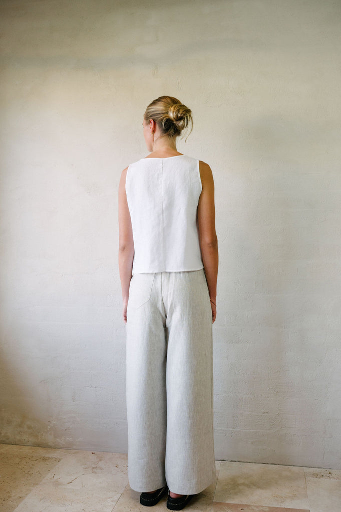 Flared Suit Pants - Natural French Flax Linen | Afar Boutique full height back view 
