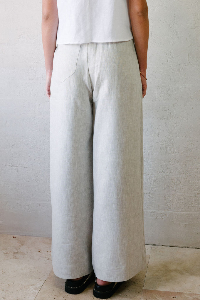 Flared Suit Pants - Natural French Flax Linen | Afar Boutique lower body back view 