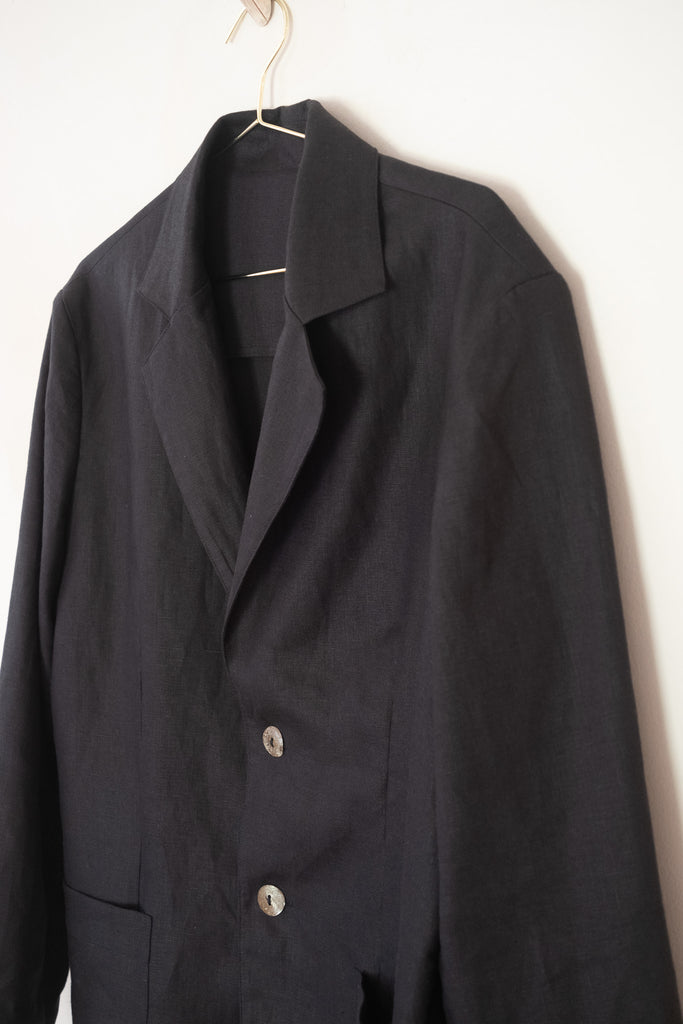 Men’s French Linen Suit Jacket - Black | Afar Boutique Australia close up view 