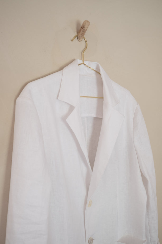 Men’s French Linen Suit Jacket – White | Afar Boutique Australia close up 