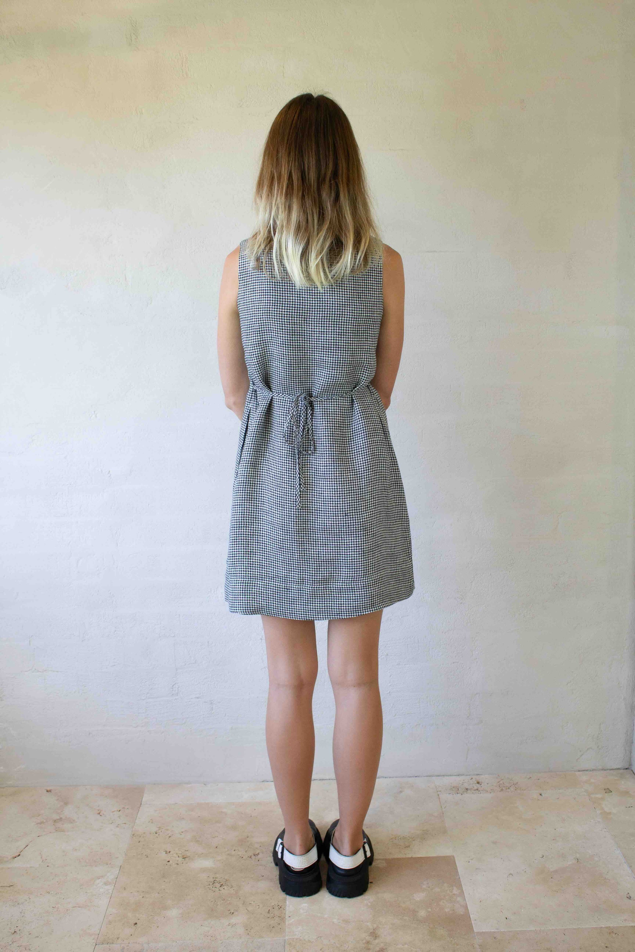 Poppy Dress - Linen Mini Dress in Black/White Houndstooth | Afar Boutique Poppy Dress - Linen Mini Dress in Black/White Houndstooth | Afar Boutique