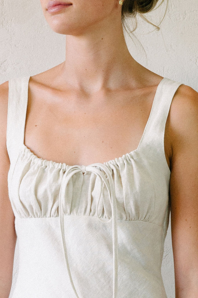 Princess Maxi Dress - Natural - French Linen | Afar Boutique Australia close up 