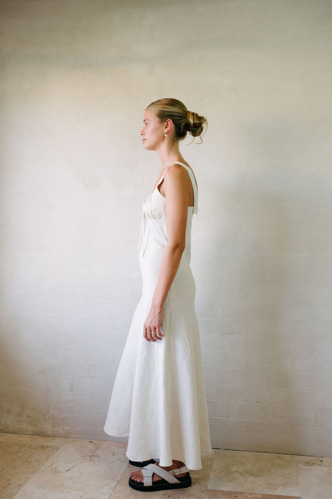 Princess Maxi Dress - Natural - French Linen | Afar Boutique Australia left side view 