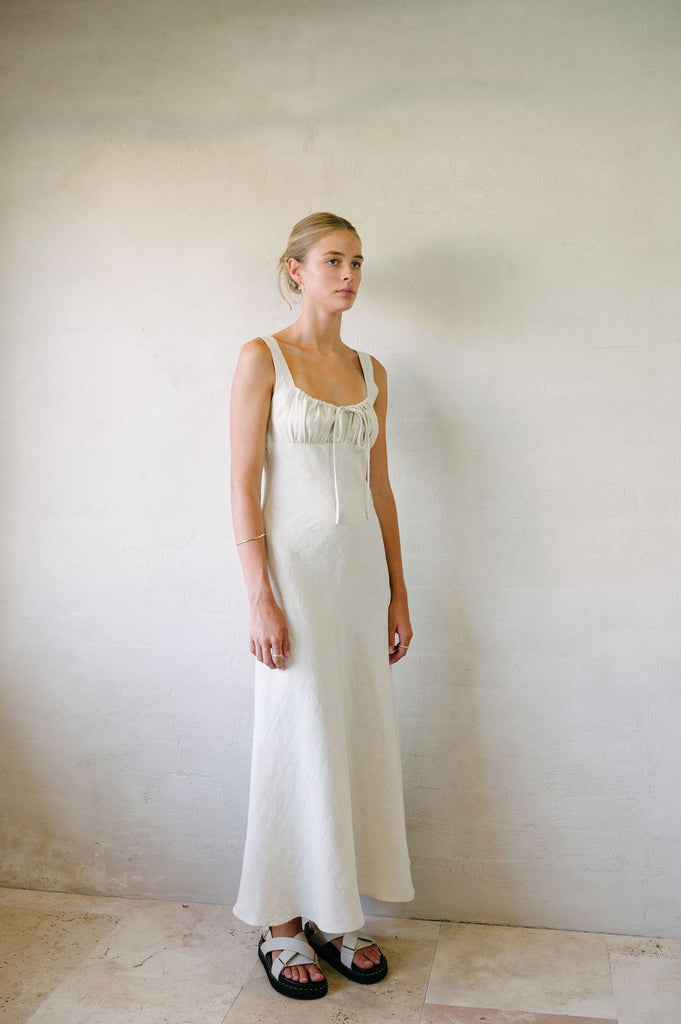 Princess Maxi Dress - Natural - French Linen | Afar Boutique Australia right side view 
