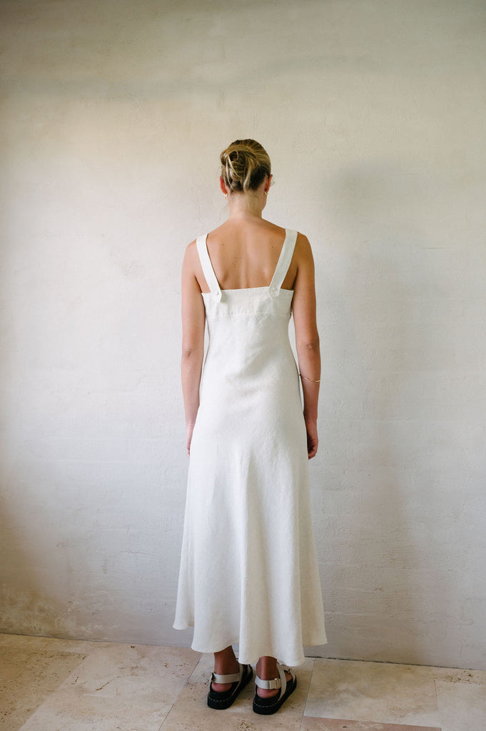 Princess Maxi Dress - Natural - French Linen | Afar Boutique Australia full height back view 