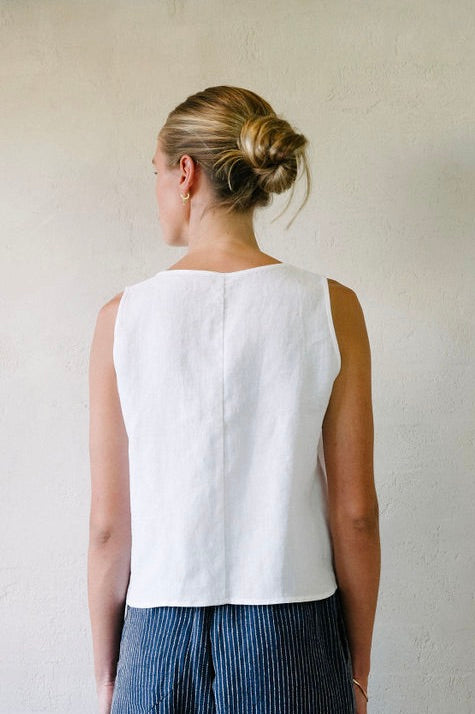 Traveller Vest - White - French Linen | Afar Boutique Australia back view 